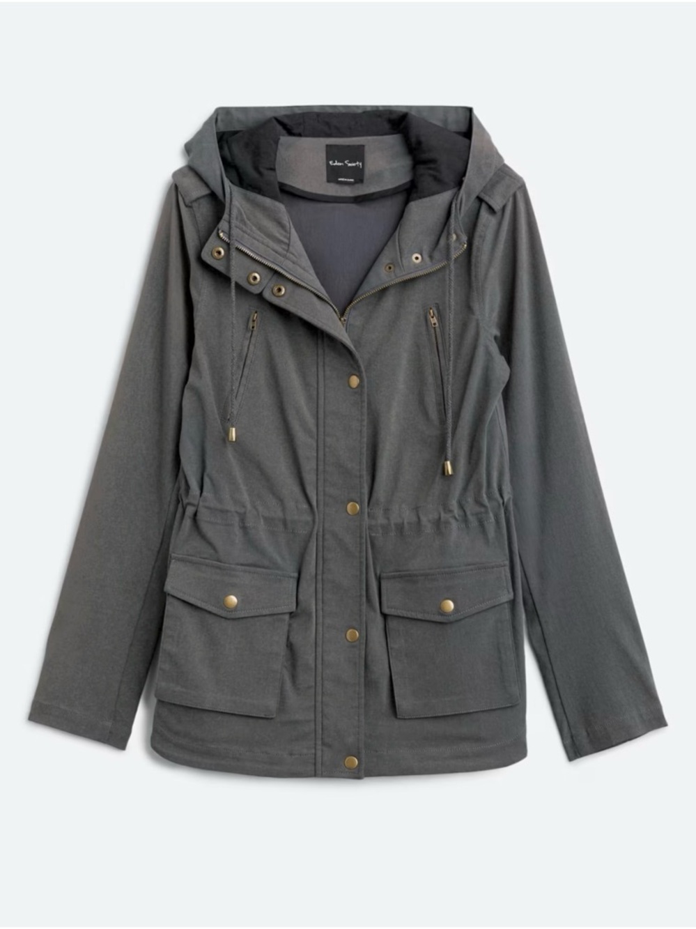 Eden Society Cinched Waist Hooded Cargo Anorak Jacket Charcoal Grey Size XL NWT